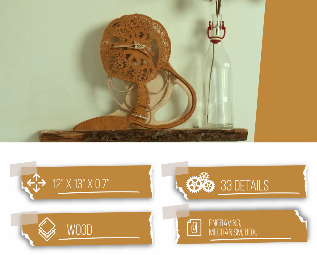 3D Puzzle Mechanical Wooden Clock PuzzleFlow Avatar 45 Pieces