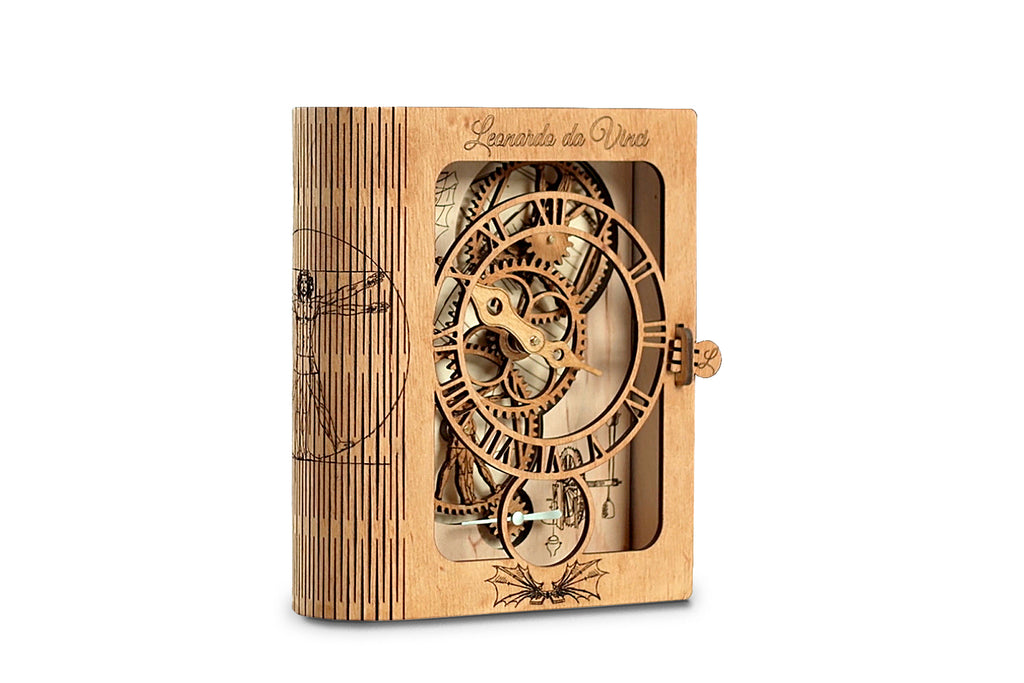 3D Puzzle Mechanical Wooden Clock PuzzleFlow DaVinci 36-piece Mechanical Wooden Table Clock