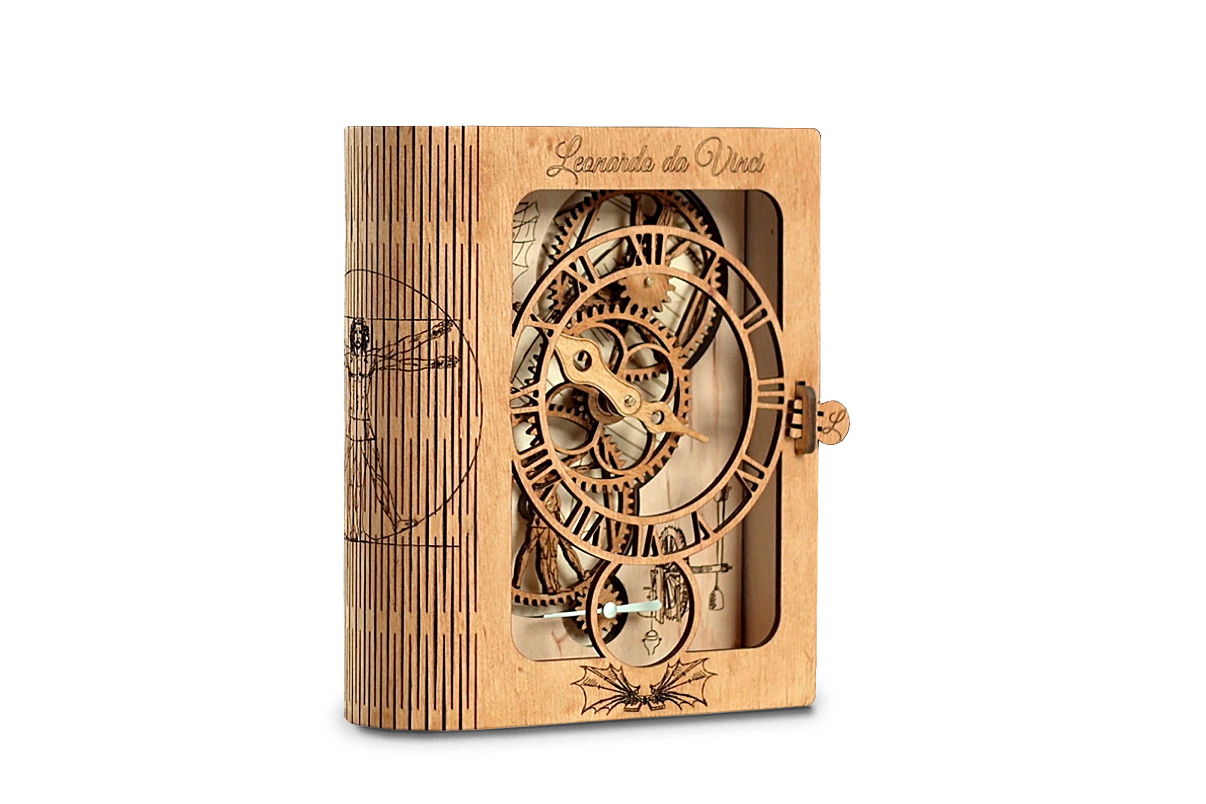 3D Puzzle Mechanical Wooden Clock PuzzleFlow DaVinci 36-piece Mechanical Wooden Table Clock