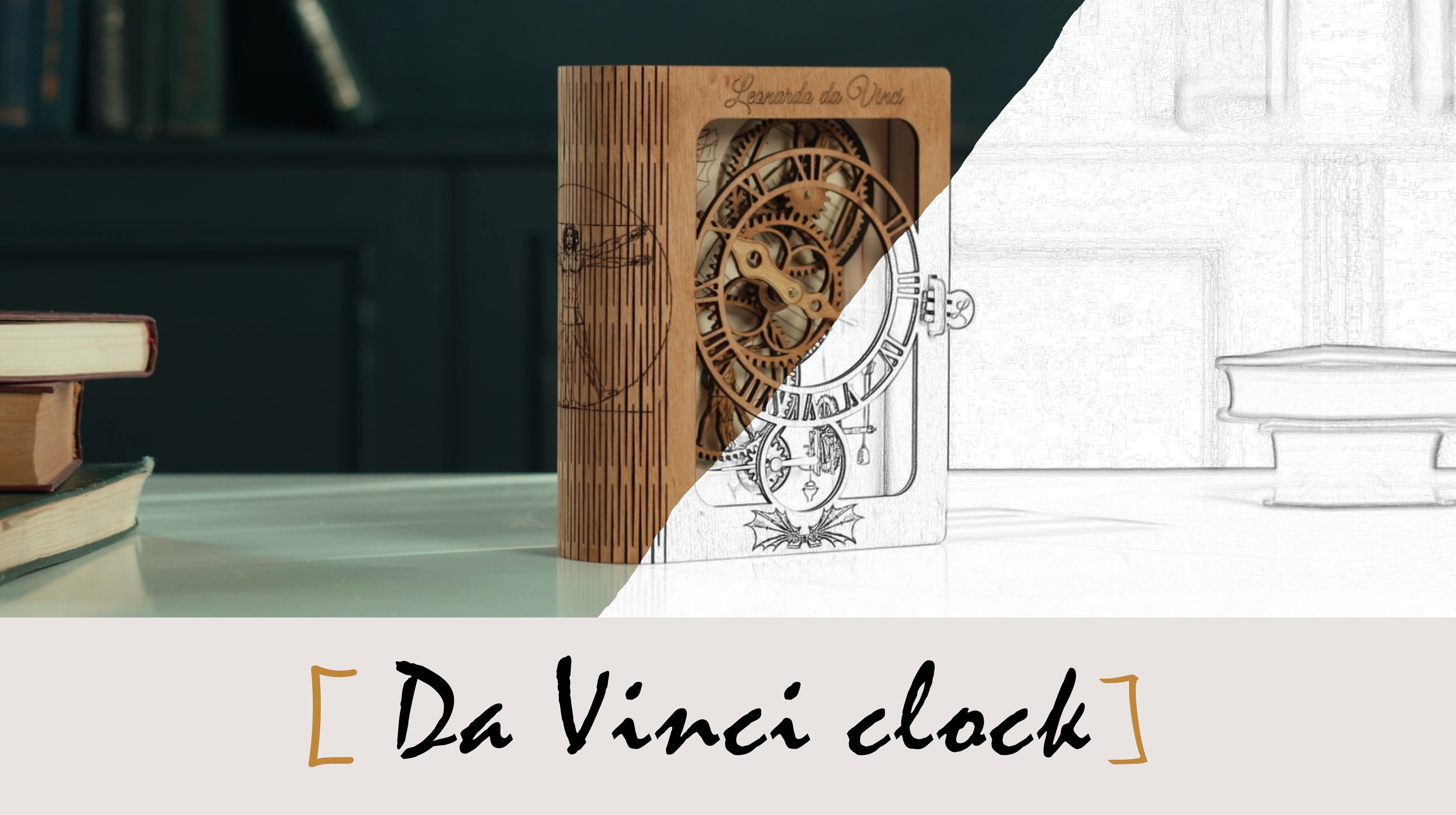 3D Puzzle Mechanical Wooden Clock PuzzleFlow DaVinci 36-piece Mechanical Wooden Table Clock