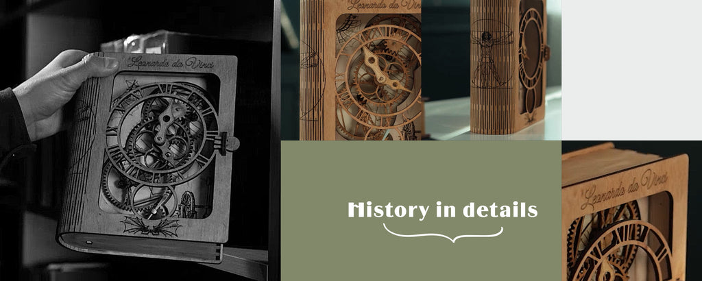 3D Puzzle Mechanical Wooden Clock PuzzleFlow DaVinci 36-piece Mechanical Wooden Table Clock