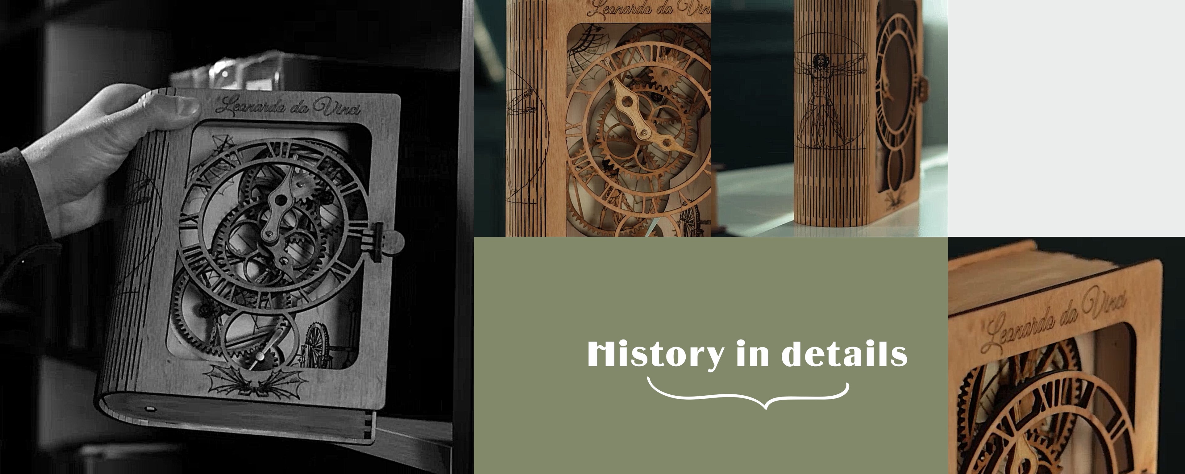 3D Puzzle Mechanical Wooden Clock PuzzleFlow DaVinci 36-piece Mechanical Wooden Table Clock