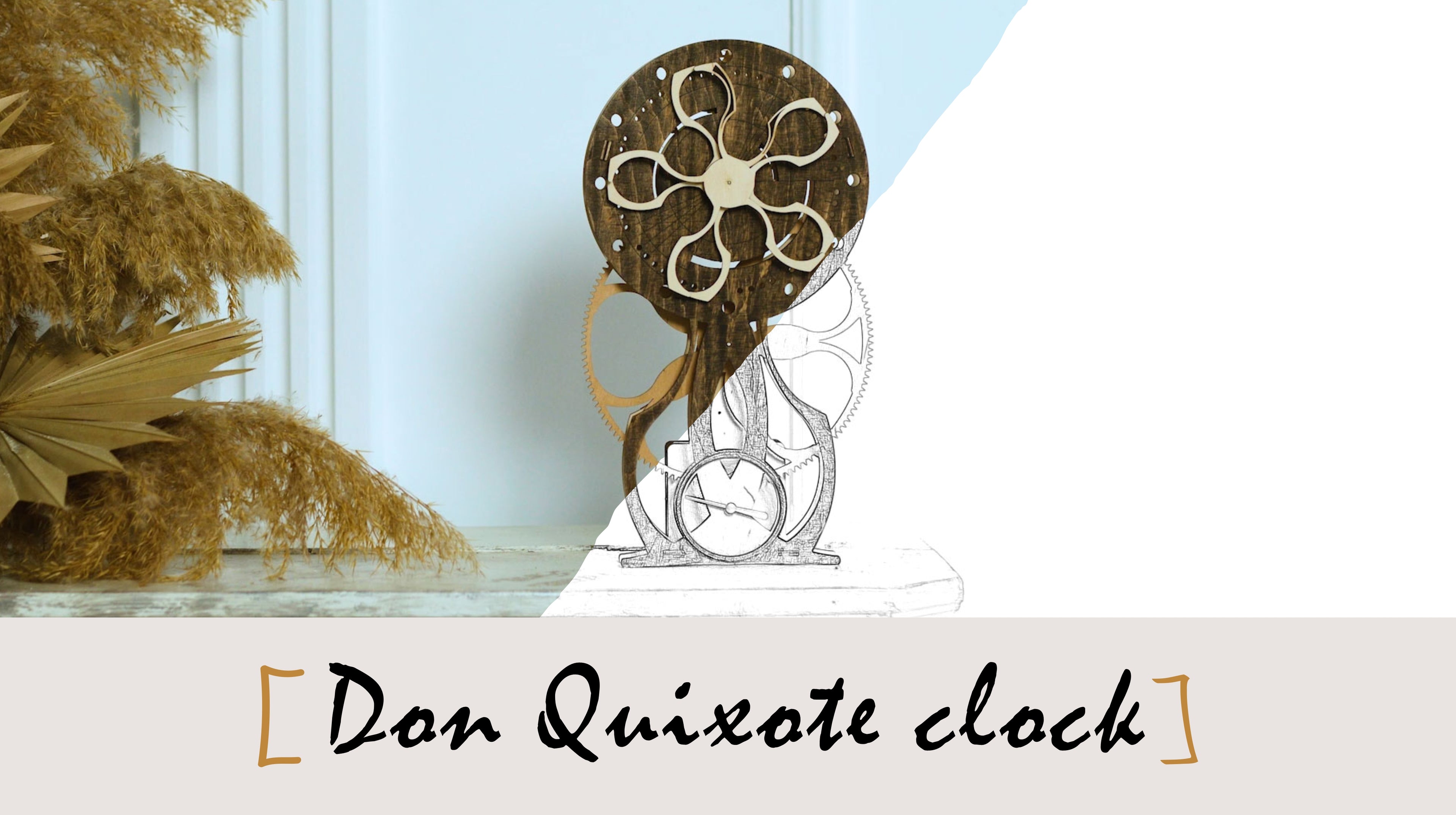 3D Puzzle Mechanical Wooden Clock PuzzleFlow Mechanical Wooden Table Clock Don Quixote 43 pieces