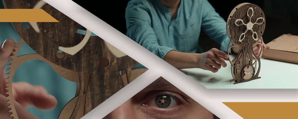 3D Puzzle Mechanical Wooden Clock PuzzleFlow Mechanical Wooden Table Clock Don Quixote 43 pieces