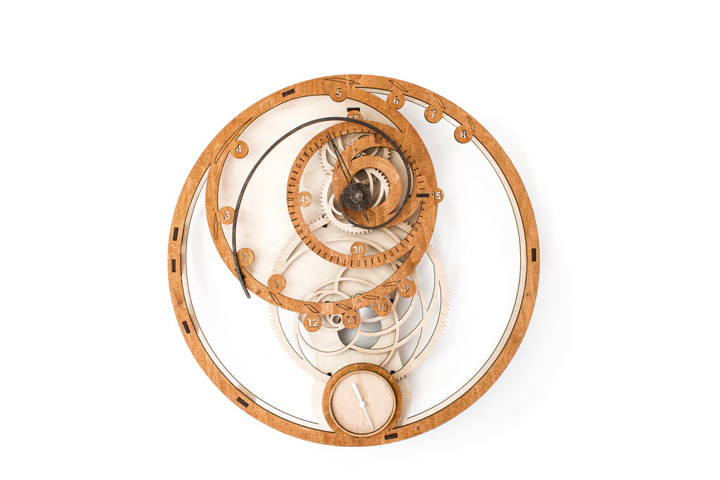 3D Puzzle Mechanical Wooden Clock PuzzleFlow Fibonacci 46 Pieces