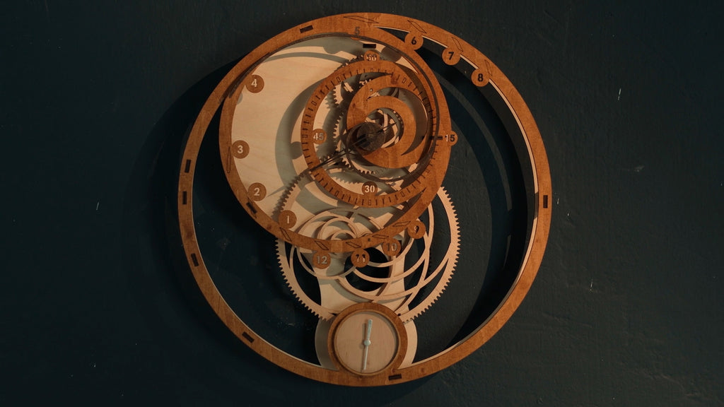 3D Puzzle Mechanical Wooden Clock PuzzleFlow Fibonacci 46 Pieces
