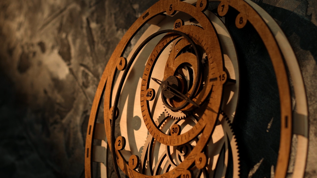 3D Puzzle Mechanical Wooden Clock PuzzleFlow Fibonacci 46 Pieces