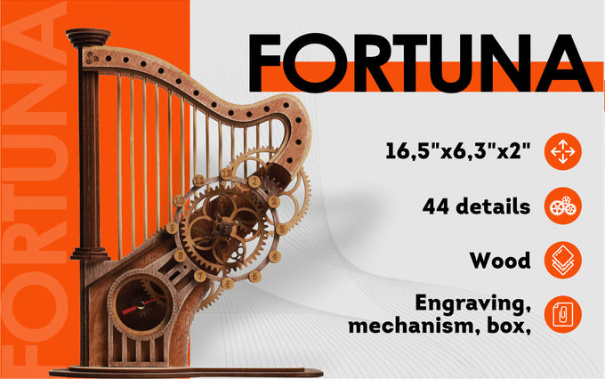 3D Puzzle Mechanical Wooden Clock PuzzleFlow Mechanical Wooden Table Clock Harp 44 pieces