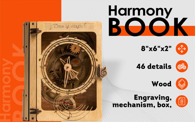 3D Puzzle Mechanical Wooden Clock PuzzleFlow Harmony 46 Pieces