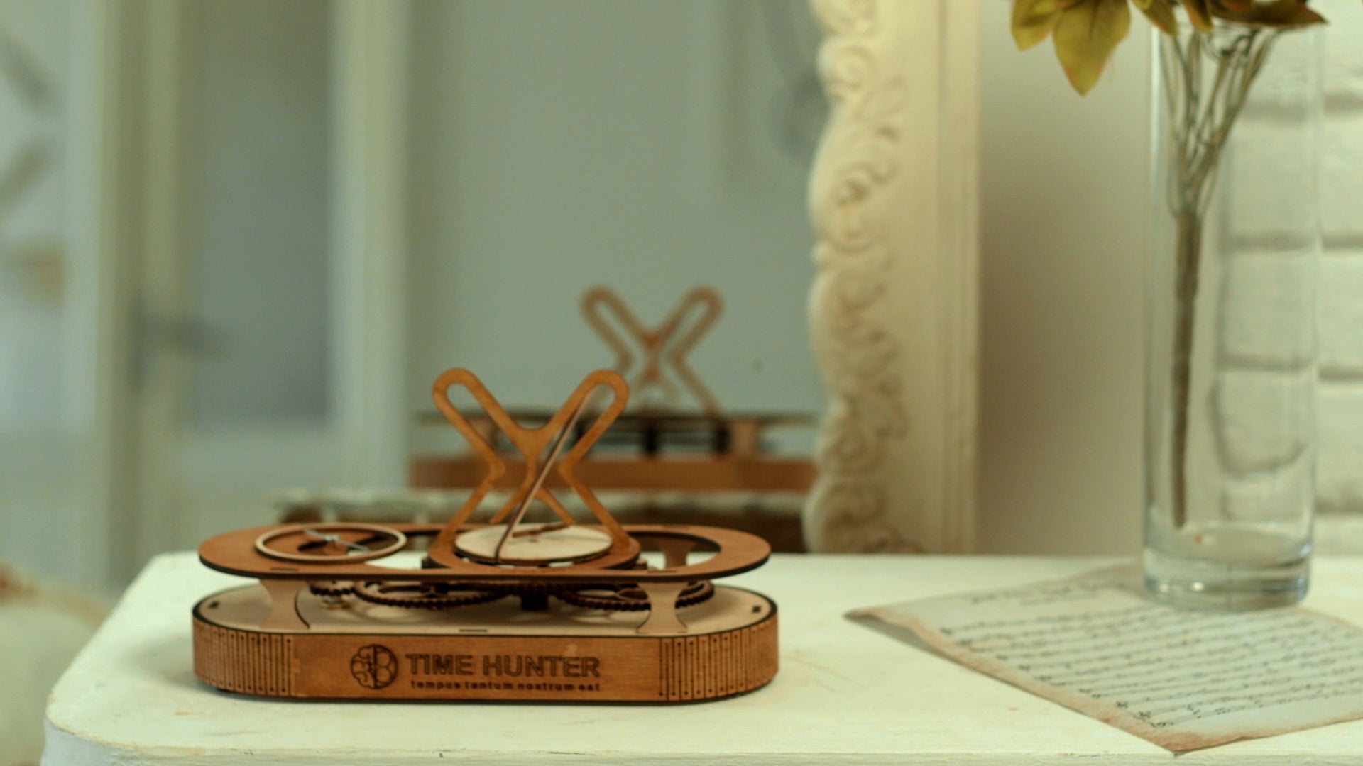 3D Puzzle Mechanical Wooden Clock PuzzleFlow Hyperbola 54-piece Mechanical Wooden Table Clock