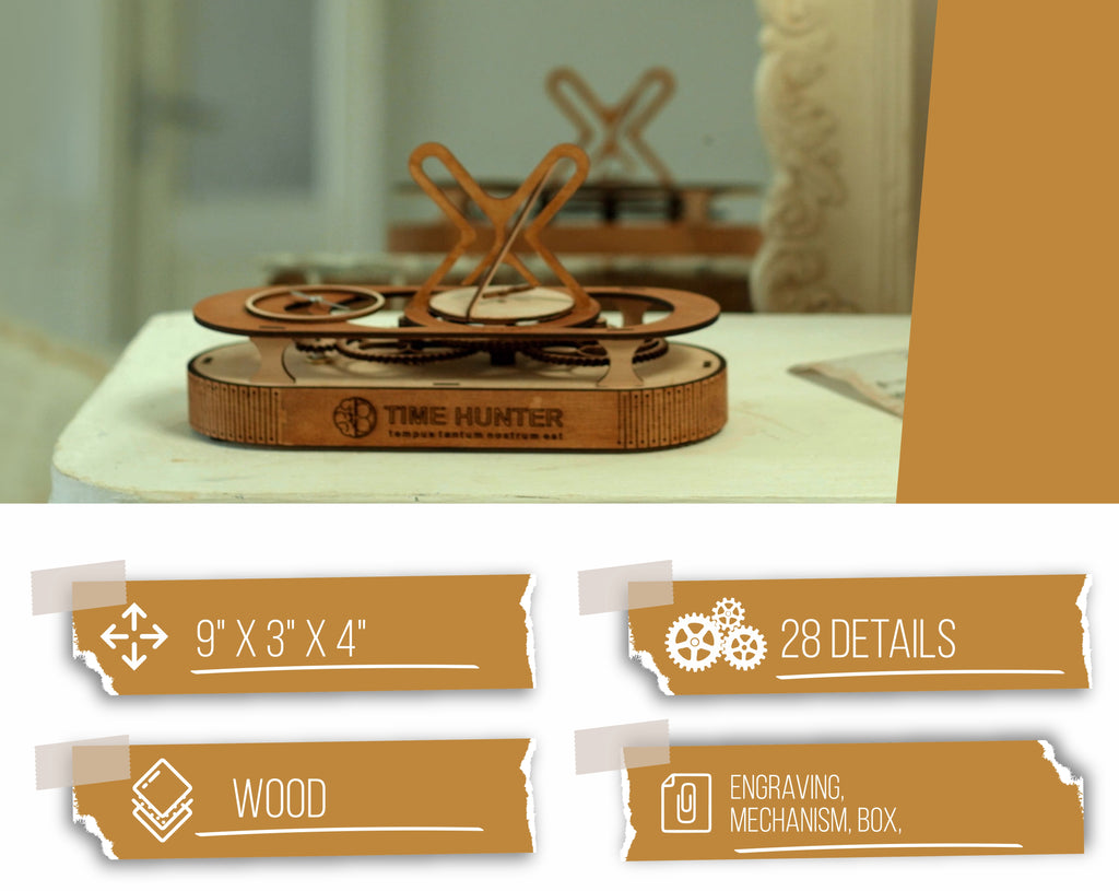 3D Puzzle Mechanical Wooden Clock PuzzleFlow Hyperbola 54-piece Mechanical Wooden Table Clock