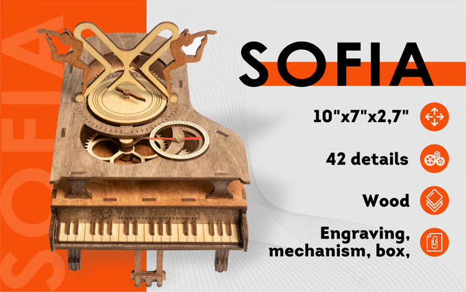 3D Puzzle Mechanical Wooden Piano Clock PuzzleFlow 42 Pieces