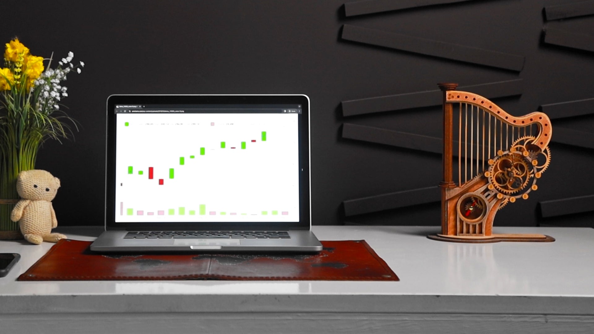 3D Puzzle Mechanical Wooden Clock PuzzleFlow Mechanical Wooden Table Clock Harp 44 pieces