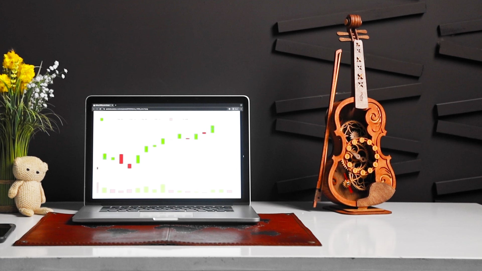 3D Puzzle Mechanical Wooden Clock Violin PuzzleFlow 67 Pieces