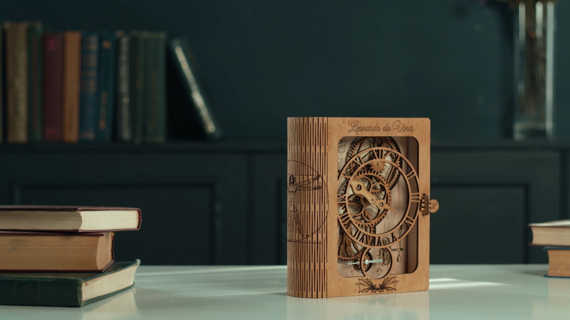 3D Puzzle Mechanical Wooden Clock PuzzleFlow DaVinci 36-piece Mechanical Wooden Table Clock