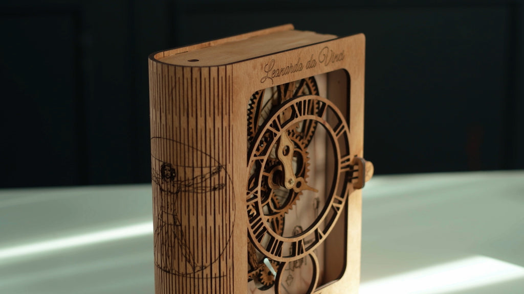 3D Puzzle Mechanical Wooden Clock PuzzleFlow DaVinci 36-piece Mechanical Wooden Table Clock