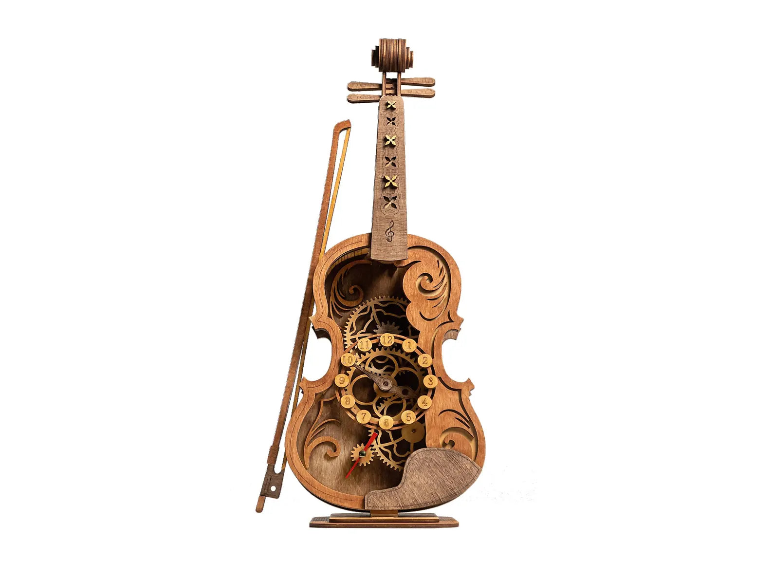 3D Puzzle Mechanical Wooden Clock Violin PuzzleFlow 67 Pieces