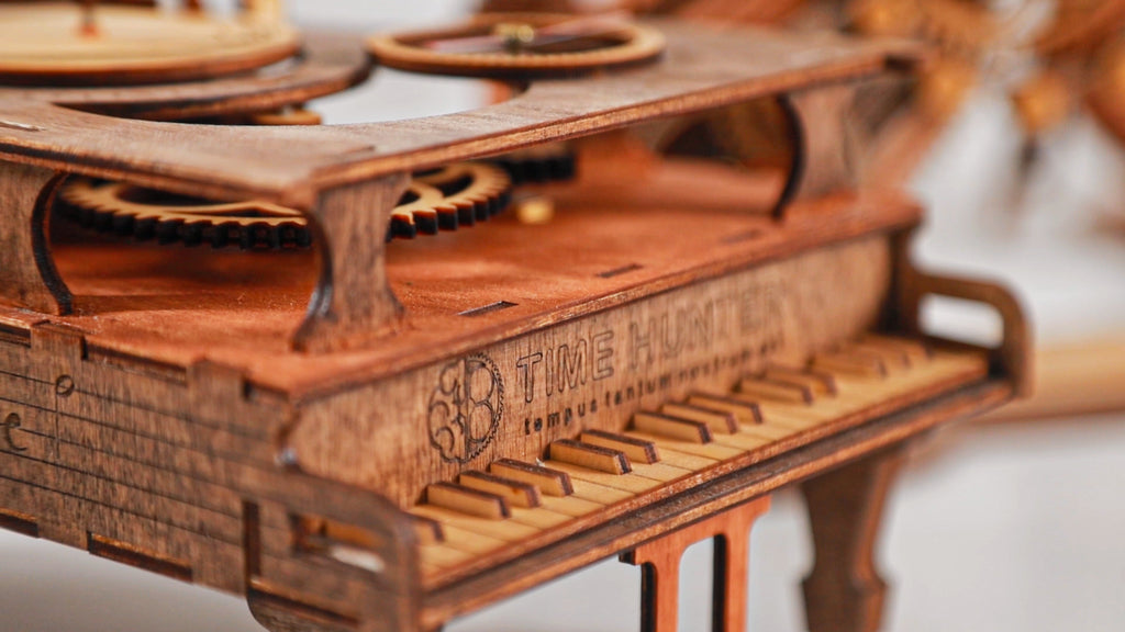 3D Puzzle Mechanical Wooden Piano Clock PuzzleFlow 42 Pieces