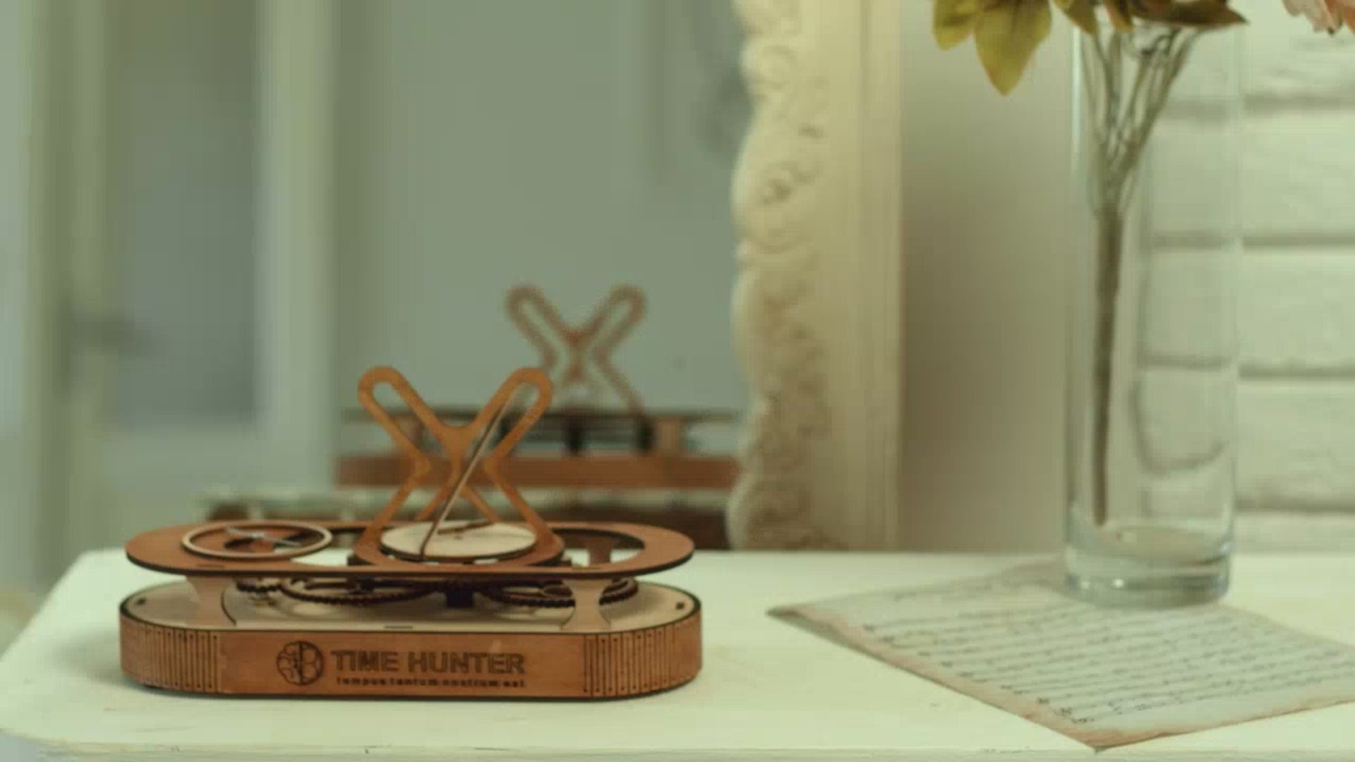 3D Puzzle Mechanical Wooden Clock PuzzleFlow Hyperbola 54-piece Mechanical Wooden Table Clock