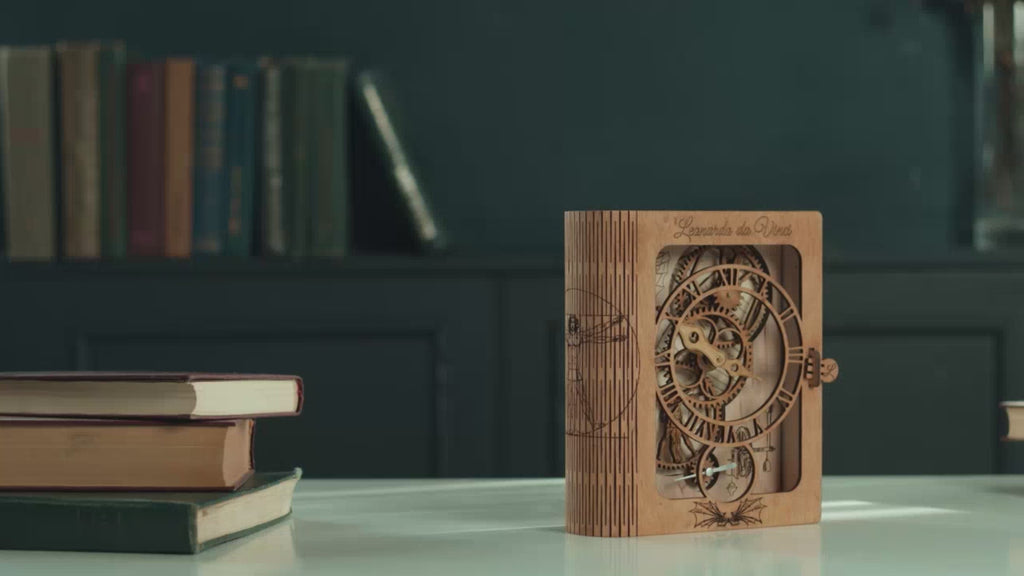 3D Puzzle Mechanical Wooden Clock PuzzleFlow DaVinci 36-piece Mechanical Wooden Table Clock