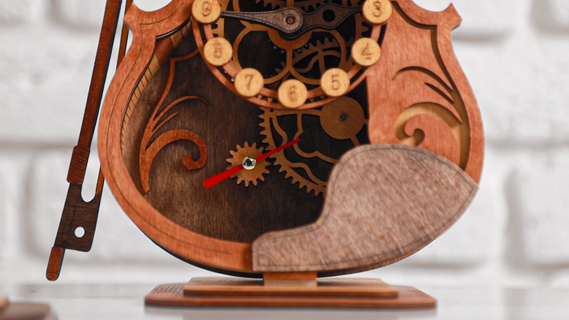 3D Puzzle Mechanical Wooden Clock Violin PuzzleFlow 67 Pieces