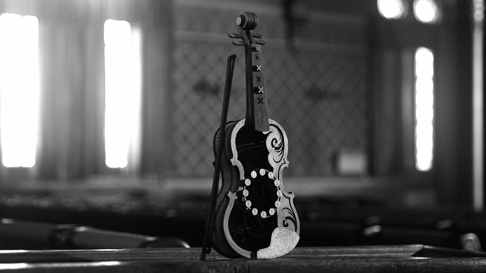 3D Puzzle Mechanical Wooden Clock Violin PuzzleFlow 67 Pieces